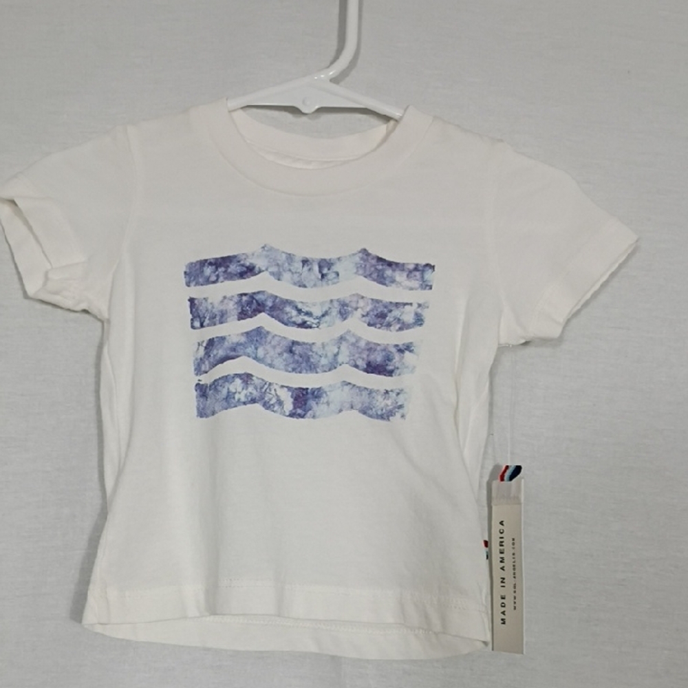 NWT Sol Angeles Baby Cream and Blue Wave Short Sleeve Tee Sz 6-12 Month USA Made